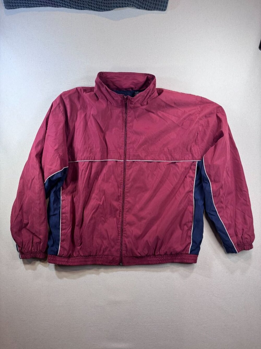 HK85 - ON LINE Colorblock Windbreaker XXL Burgundy Navy Full Zip Stand Collar